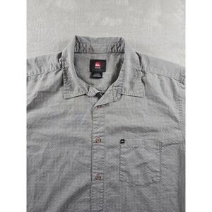 Quiksilver Button Up Shirt Mens Large Gray Plaid Short Sleeve Skate Surf Y2K